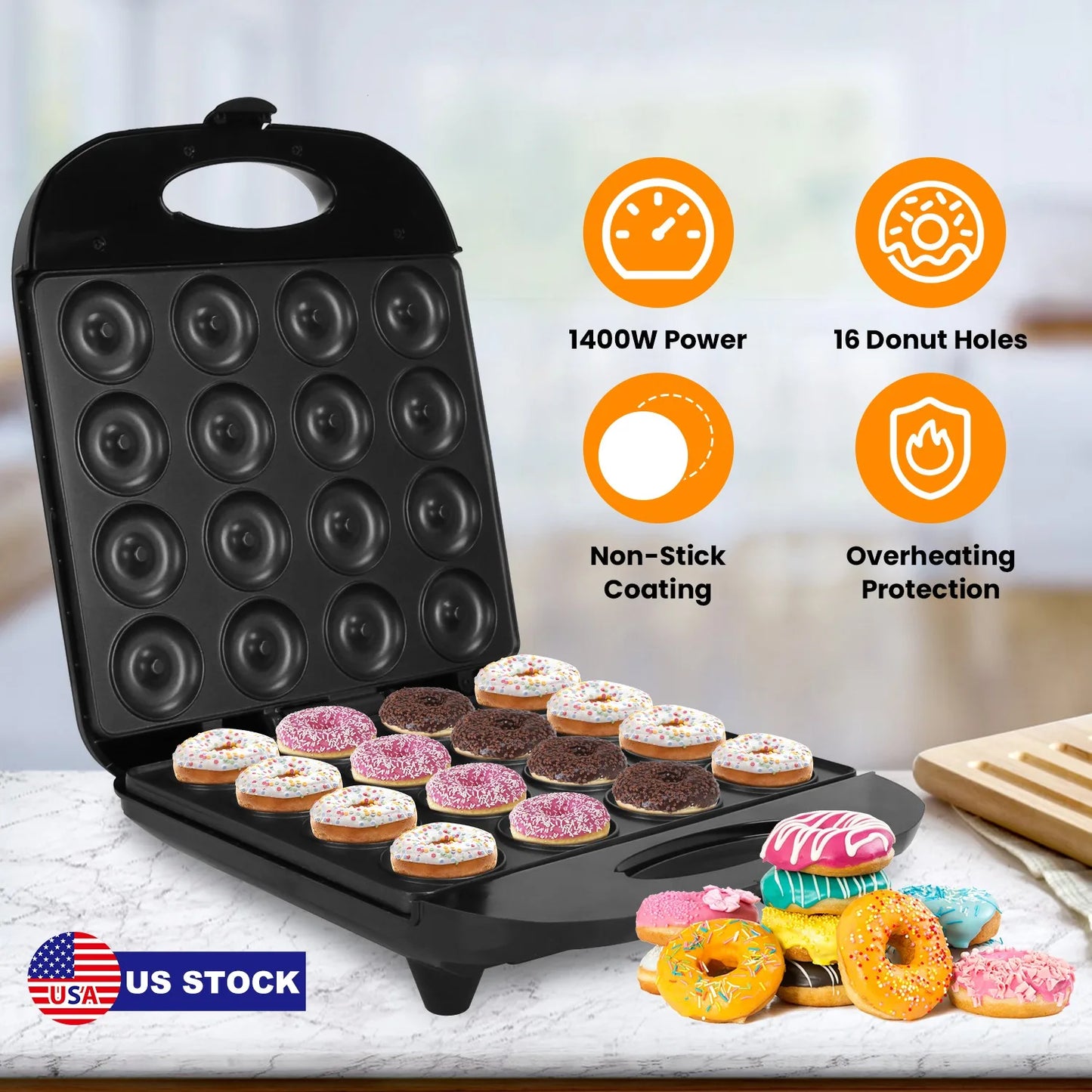 1400W Electric 16-Hole Mini Donut Maker