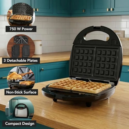 3-in-1 Electric Sandwich Maker, Panini Press & Waffle Iron