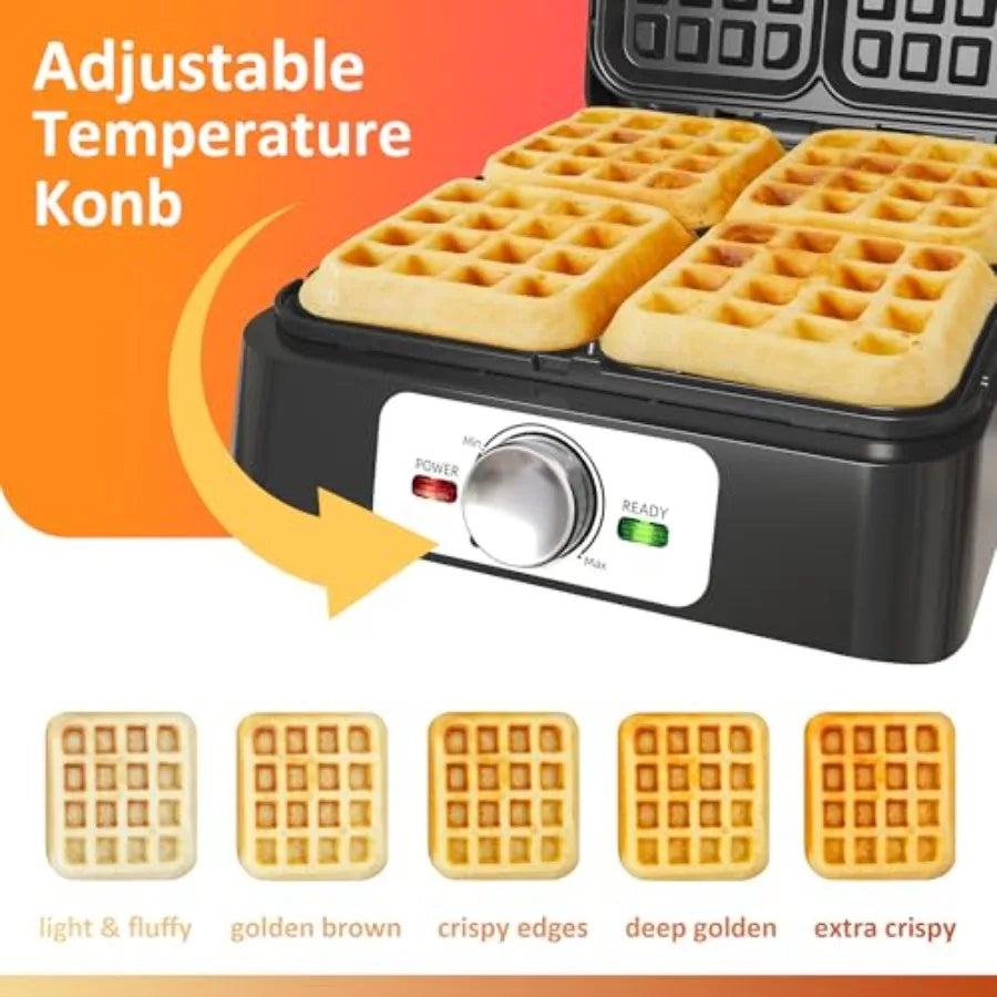4-Slice Electric Waffle Maker - Adjustable Temperature