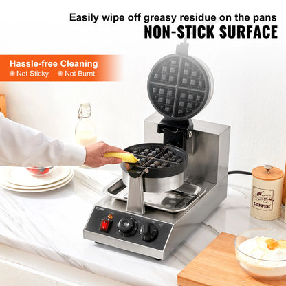 Commercial 1300W Round Waffle Maker & Iron