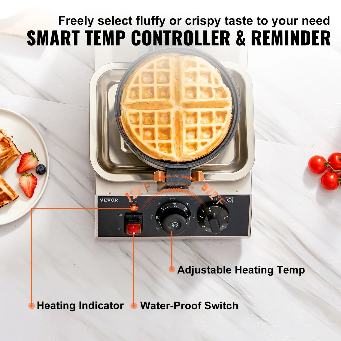 Commercial 1300W Round Waffle Maker & Iron
