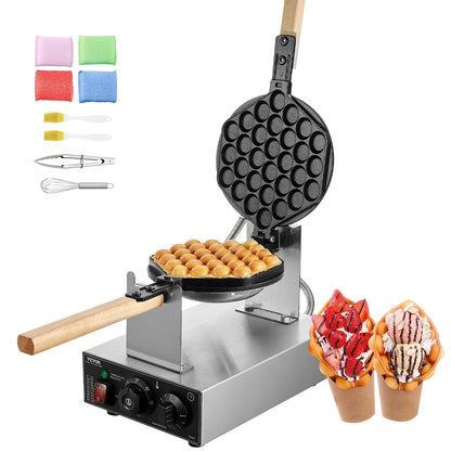 1400W Commercial Egg Bubble Waffle Maker - Rotating Baker