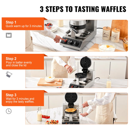 Commercial 1300W Round Waffle Maker & Iron