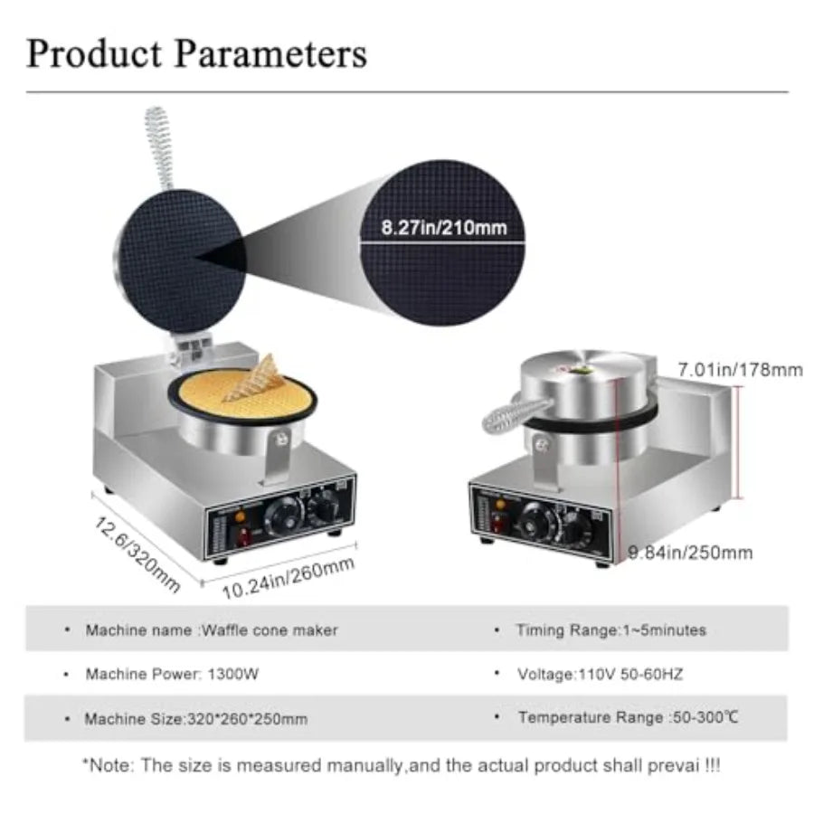 1300W Commercial Electric Waffle Cone Maker