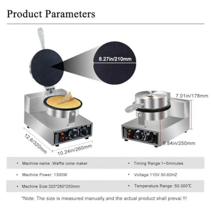 1300W Commercial Electric Waffle Cone Maker