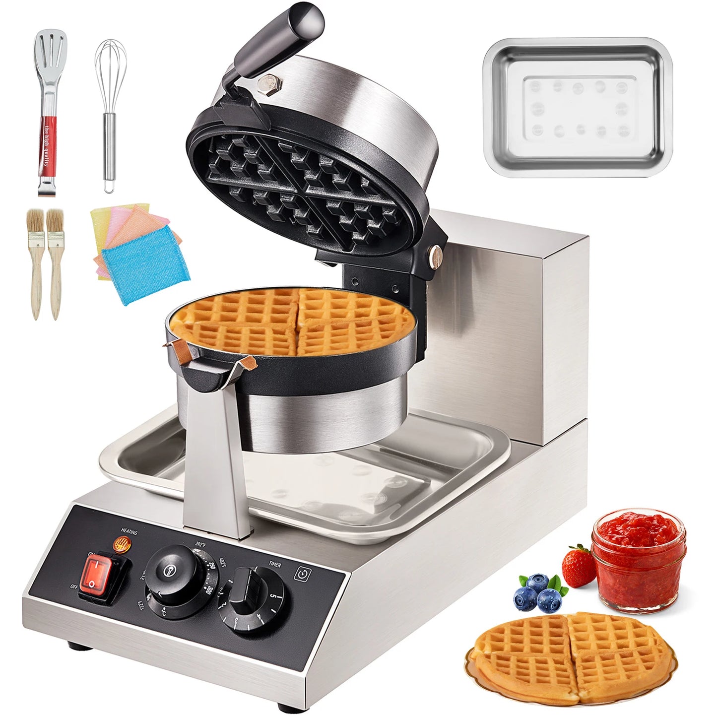 Commercial 1300W Round Waffle Maker & Iron