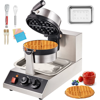 Commercial 1300W Round Waffle Maker & Iron