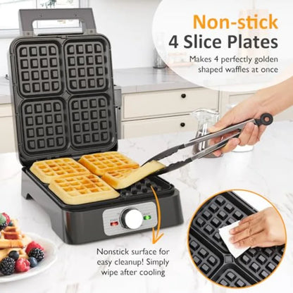 4-Slice Electric Waffle Maker - Adjustable Temperature