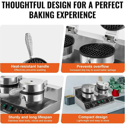 Dual-Head Waffle Maker - Commercial Belgian Waffle Iron