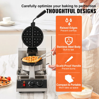 Commercial 1300W Round Waffle Maker & Iron