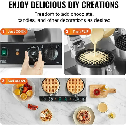 Dual-Head Waffle Maker - Commercial Belgian Waffle Iron