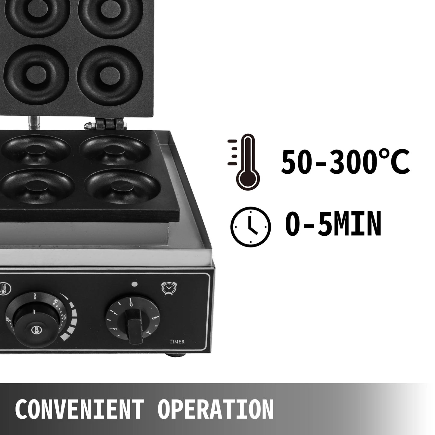 6-Hole Commercial Donut Maker - Electric Non-Stick Machine