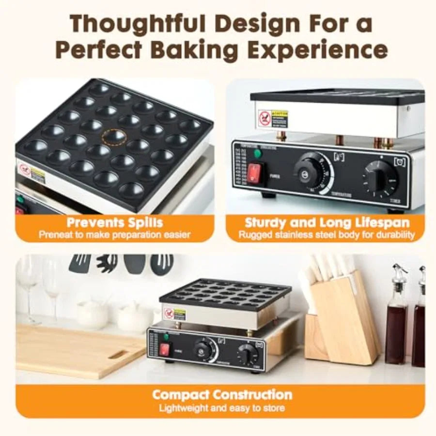 25-Piece Mini Dutch Pancake Maker - Commercial Electric Grill