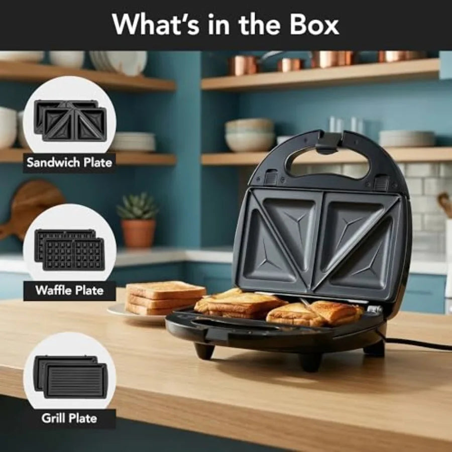 3-in-1 Electric Sandwich Maker, Panini Press & Waffle Iron