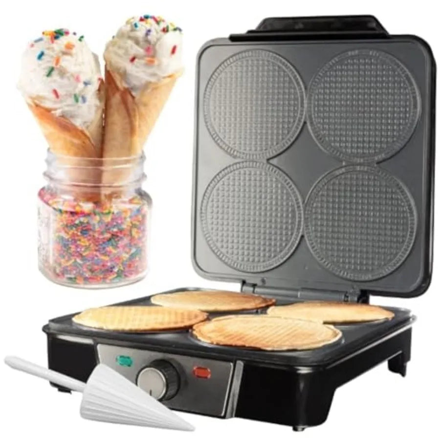Mini Waffle Cone Maker - 4-Slot Countertop Baker