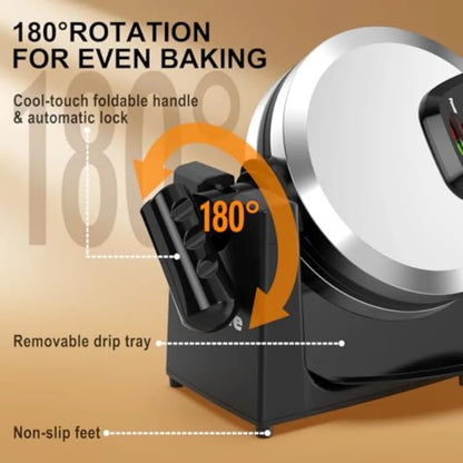 Rotating Belgian Waffle Maker with Browning Control
