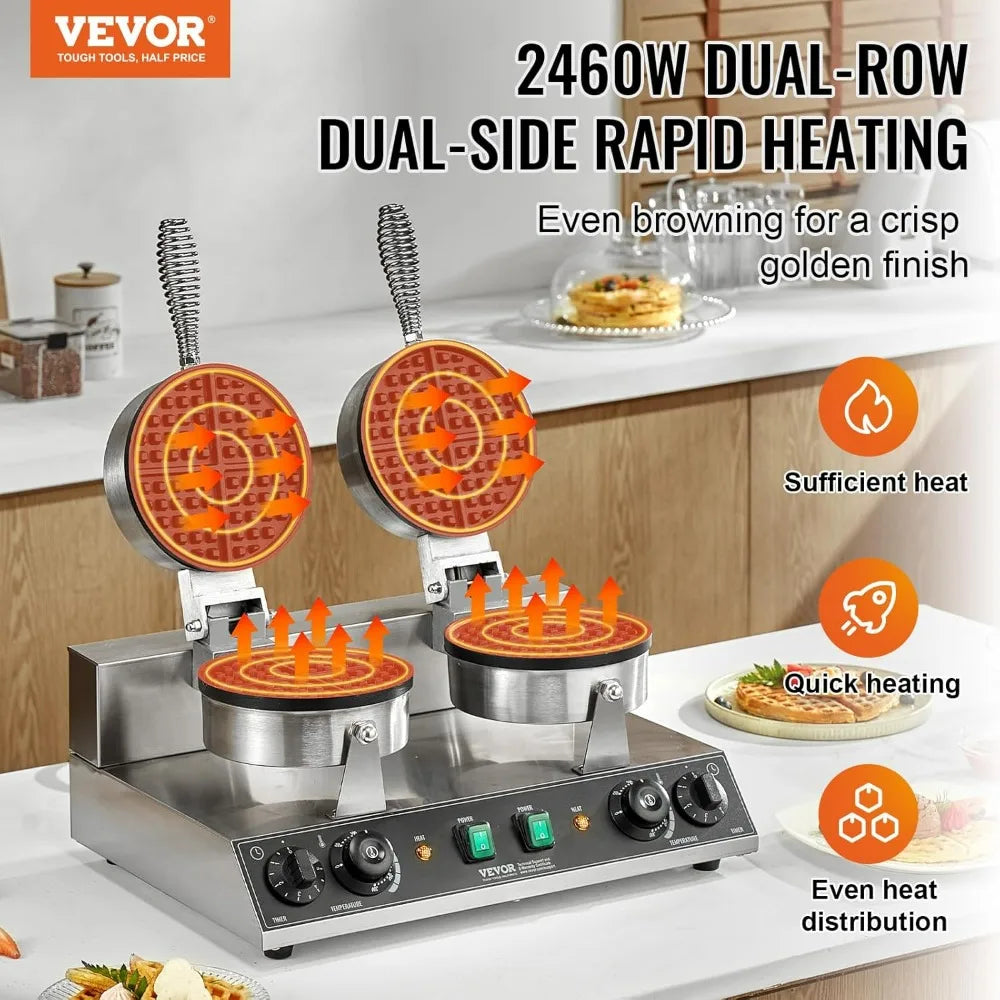 Dual-Head Waffle Maker - Commercial Belgian Waffle Iron