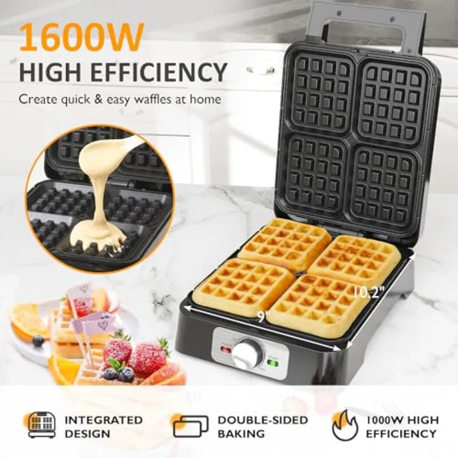 4-Slice Electric Waffle Maker - Adjustable Temperature