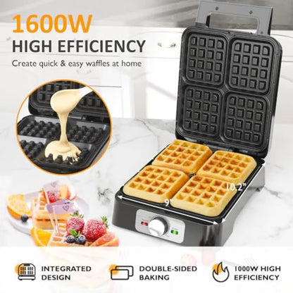 4-Slice Electric Waffle Maker - Adjustable Temperature